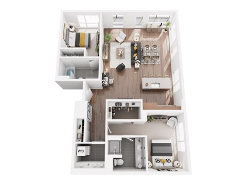 Floor plan for 2 beds, 2 baths, 1223 sqft
